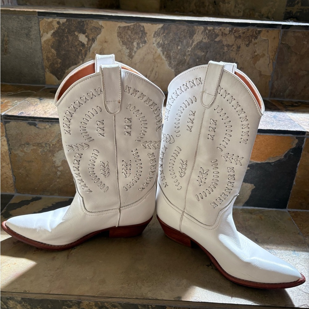 All leather White cowboy boots